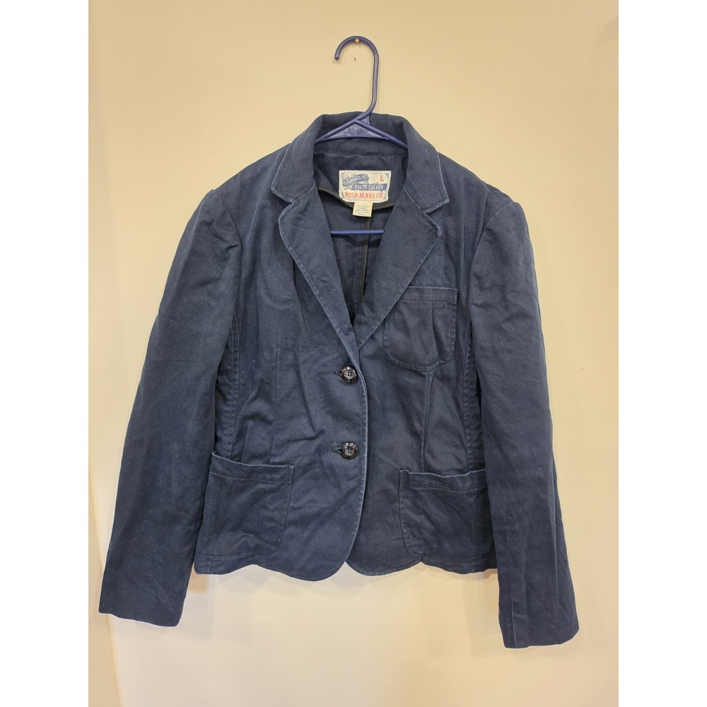 Ralph Lauren Polo Jeans Co Navy Cotton Blazer Jacket Women's Large Preppy